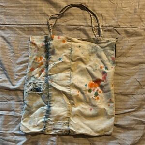 Paint splattered denim tote bag